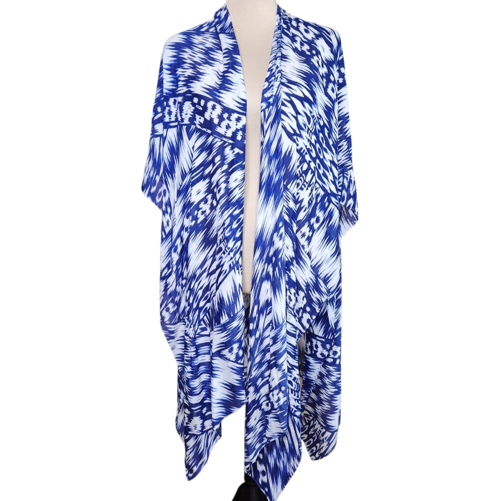 Michael Stars Blue White Ikat Print Convertible Sarong Kimono Cover-Up Resort